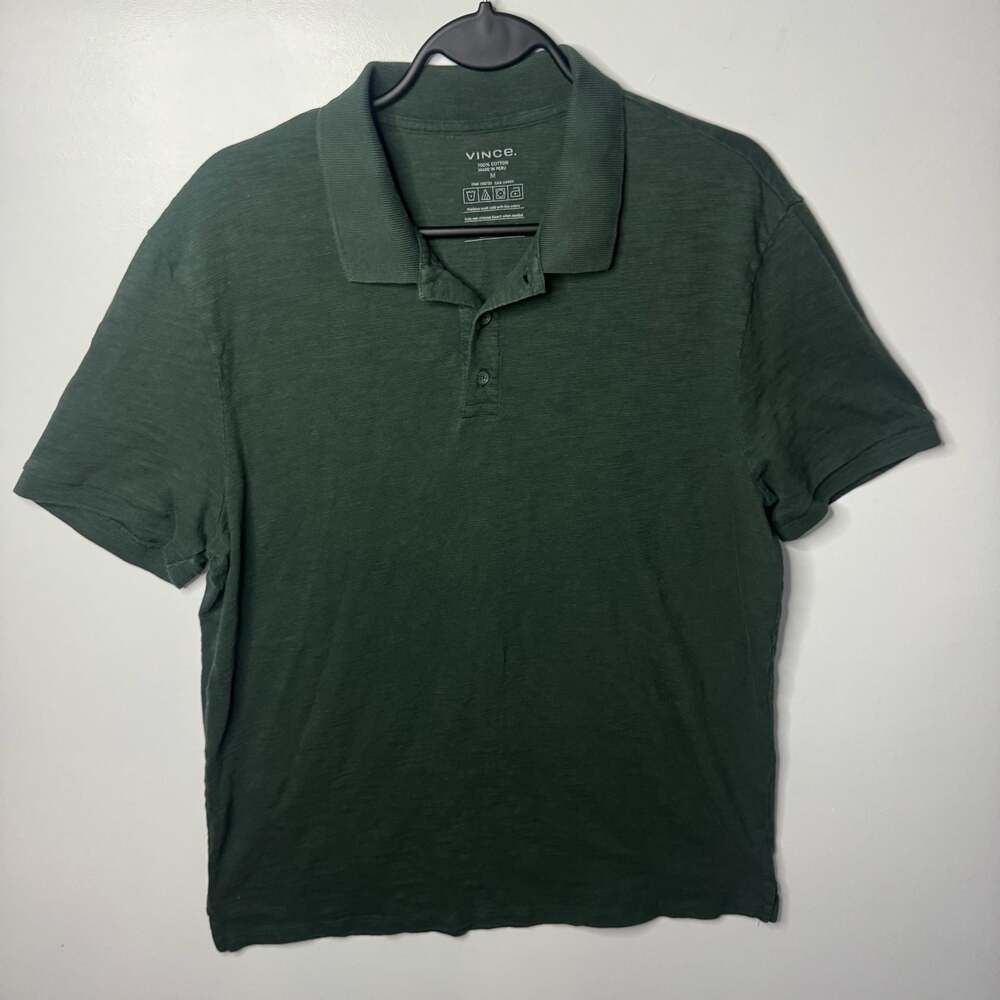 Vince Men's Solid Green 100% Cotton Polo Shirt Size Medium